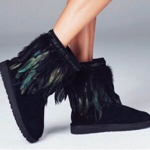 UGG AUSTRALIA | Black Ostrich Feather Swarovski Classic Boots Women’s Size 7